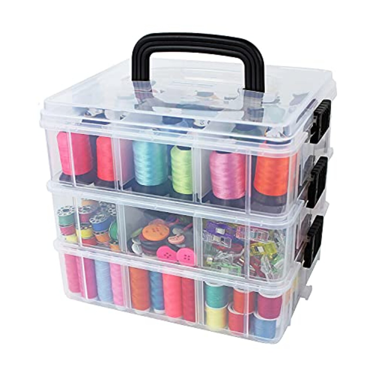 Bins & Things Stackable Storage Container with 18 Adjustable Compartments -  Clear - Sewing Box & Craft Storage /